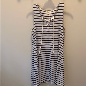 blue and white striped dress